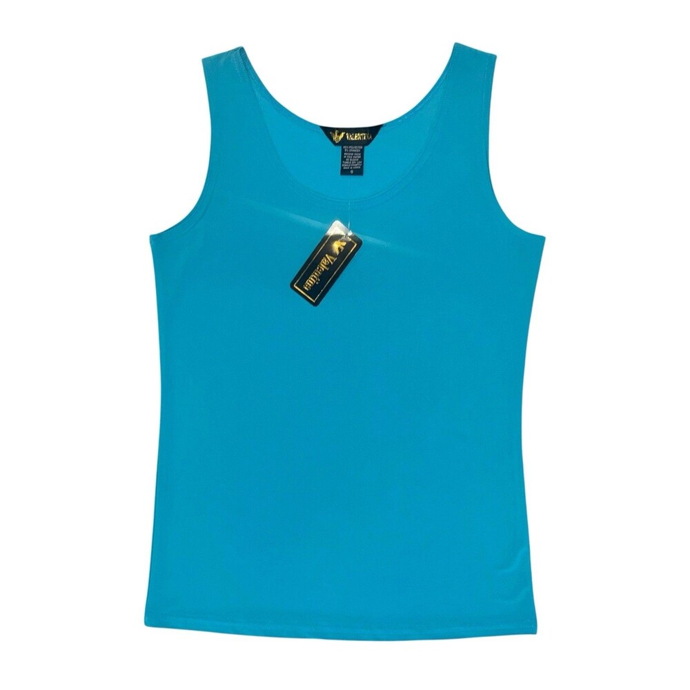 NWT Valentina Teal Blue Scoop Neck Sleeveless Top Stretch Tank Women’s Size S